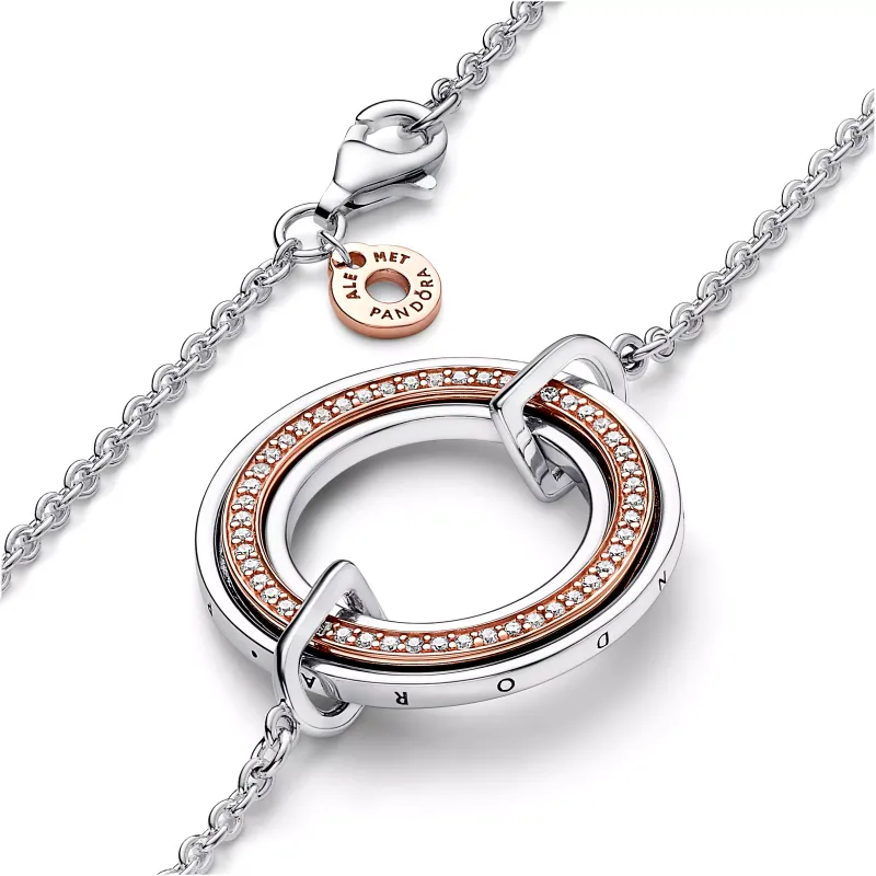 Pandora Logo sterling silver and 14k rose gold-plated necklace 382772C01-50