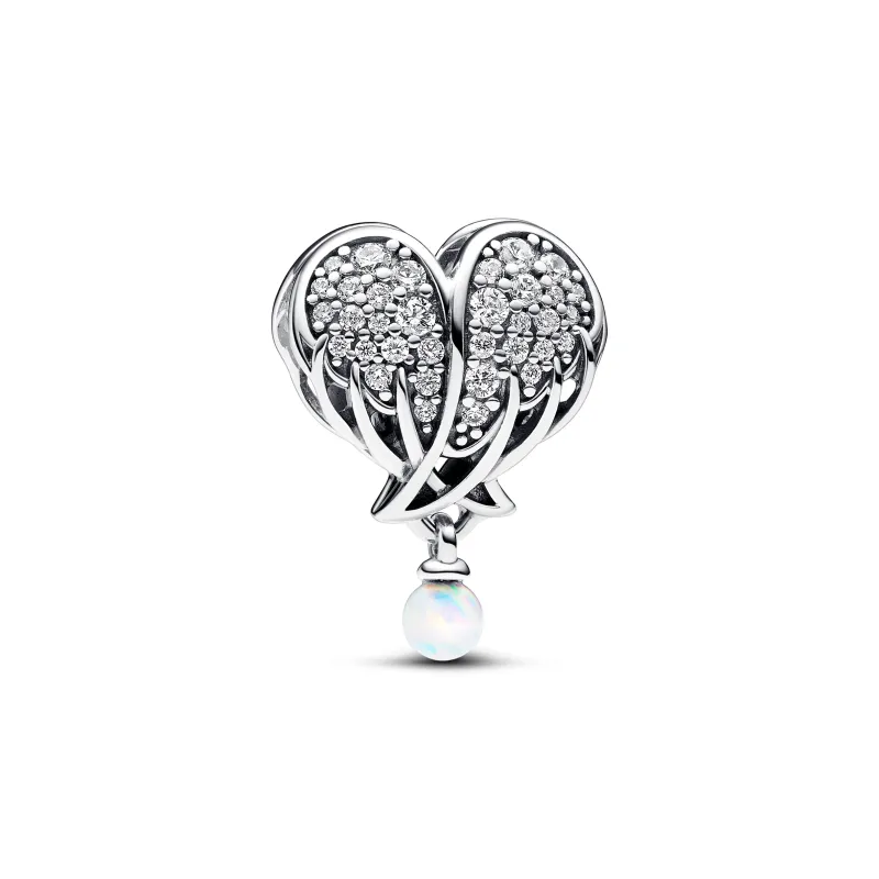 Pandora Angel wing heart sterling silver charm with clear cubic zirc 792980C01