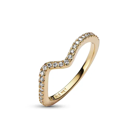 Pandora Wave 14k gold-plated ring with clear cubic zirconia          162539C01-54