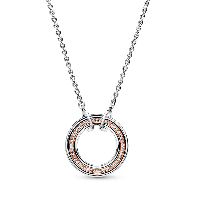 Pandora Logo sterling silver and 14k rose gold-plated necklace 382772C01-50