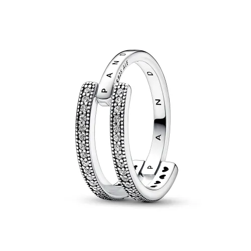 Anel de Aro Duplo Logo e Pavé Pandora Signature