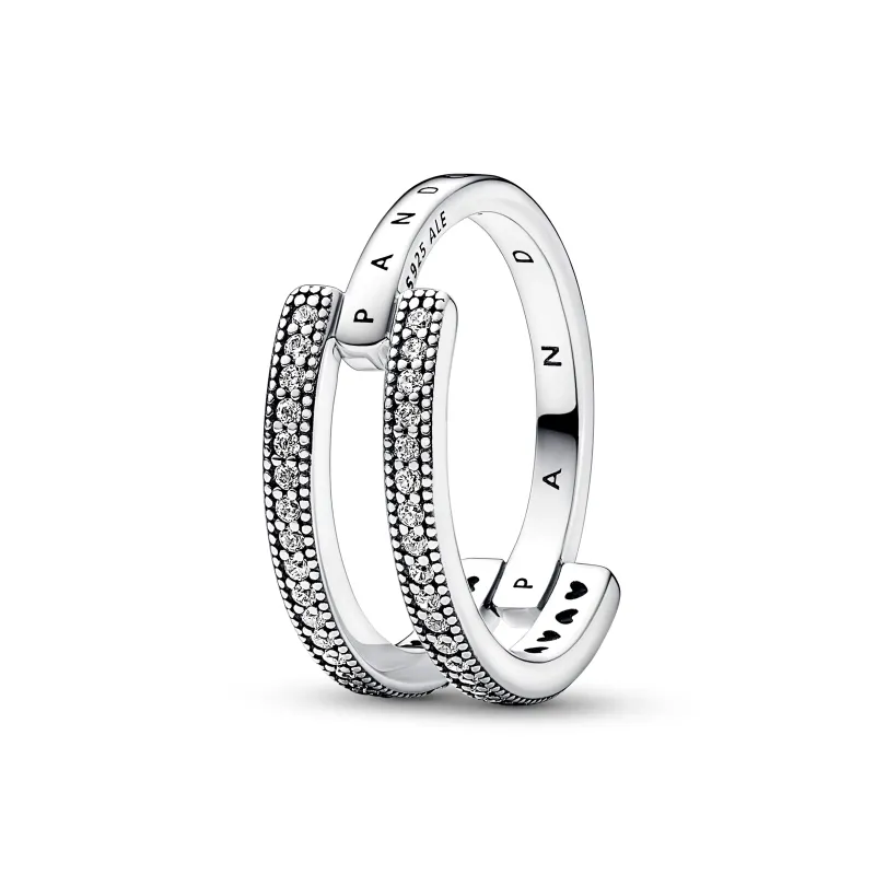 Pandora Anel de Aro Duplo Logo e Pavé Pandora Signature 192779C01-56