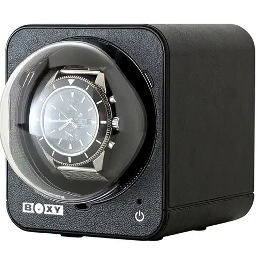 Boxy Stackable Black Leather Watch Winder 038111