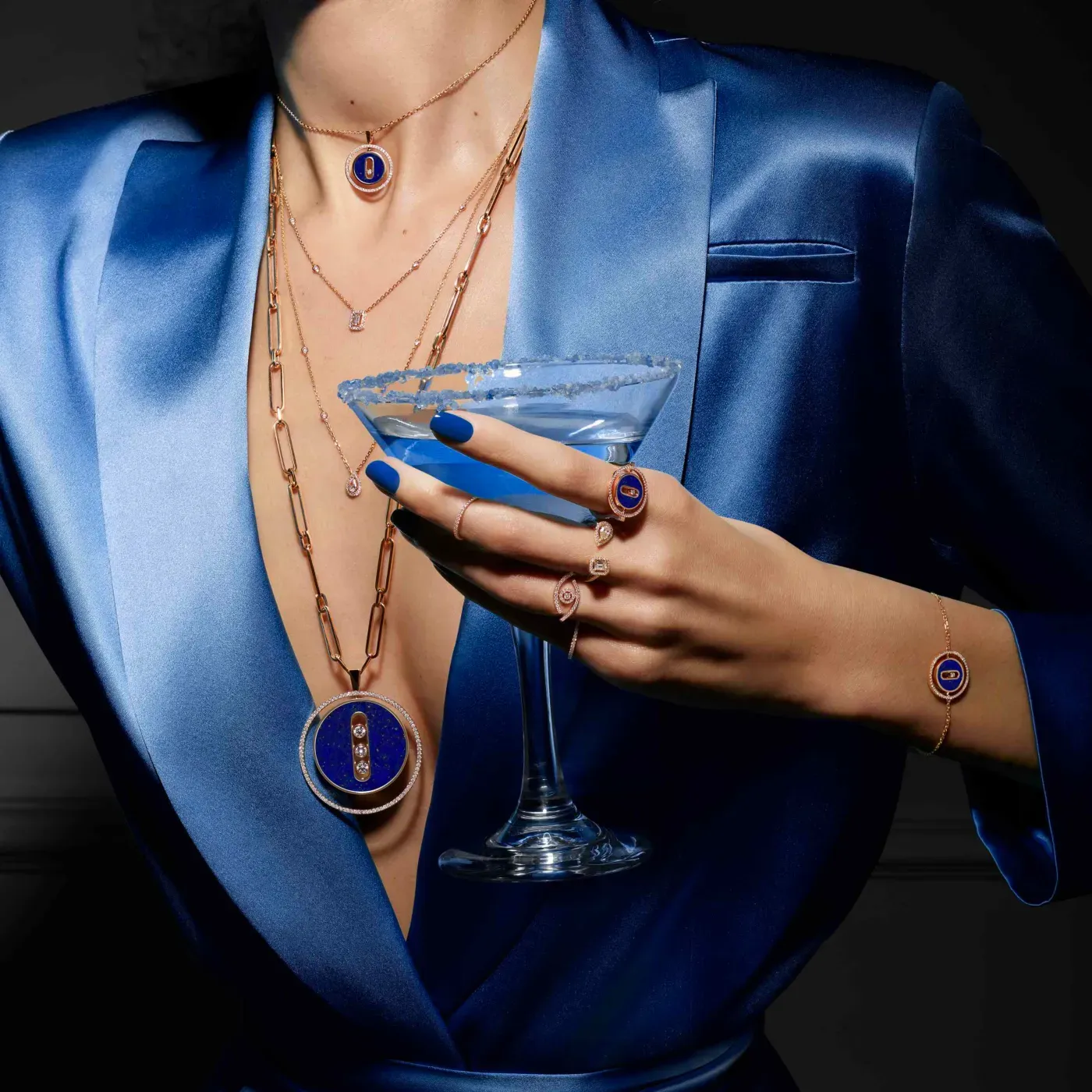 Image Lucky Lapis Lazuli Yellow Gold Bracelet with Diamonds