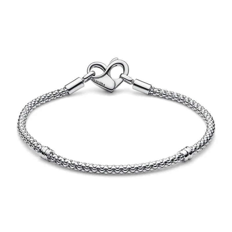 Pandora Studded chain sterling silver bracelet with heart clasp 592453C00-18