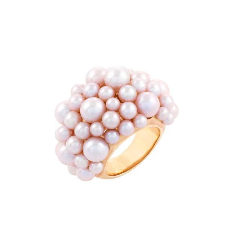 Marcolino Gold Violet Pearls Cocktail Ring A115A3