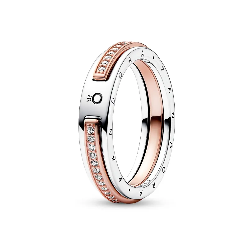Pandora Anel Dois Tons Pavé e Logo Pandora Signature 182773C01-56