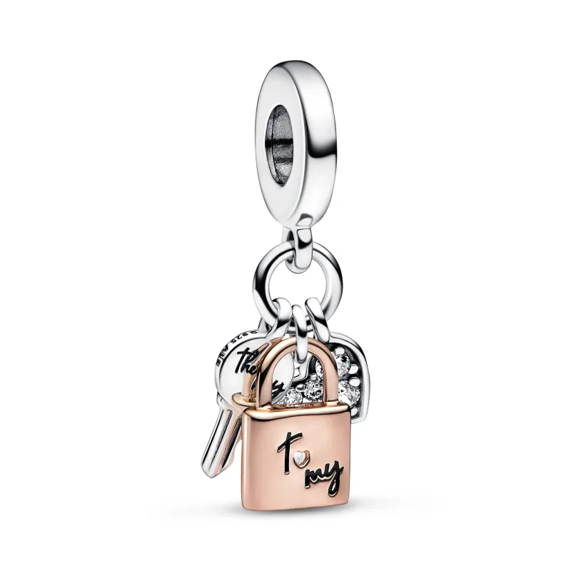 Pandora Padlock, key and heart sterling silver and 14k rose gold-pla 782506C01
