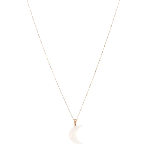 Image Necklace in Rose Gold 1/2 Moon Rose Opal