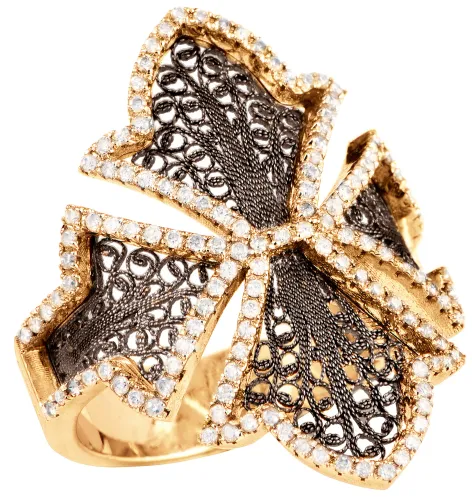 Anel Ouro Amarelo com Ruténio Negro