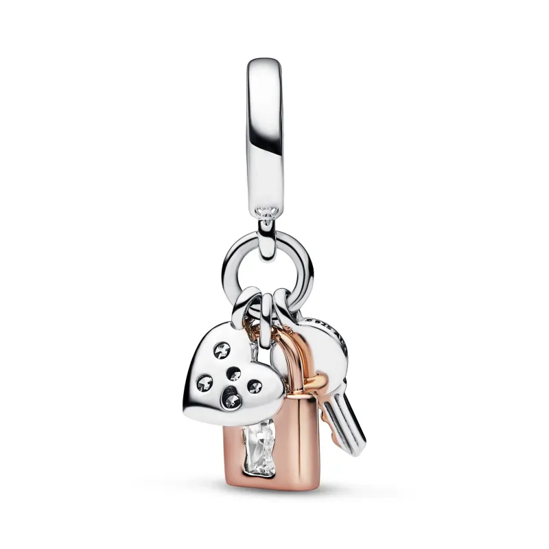 Pandora Padlock, key and heart sterling silver and 14k rose gold-pla 782506C01