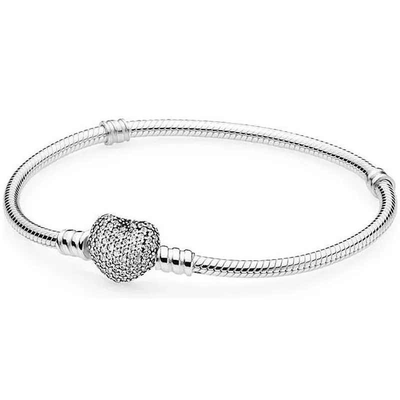 Pandora Pulseira Malha Snake e Coração Brilhante Moments 590727CZ-18