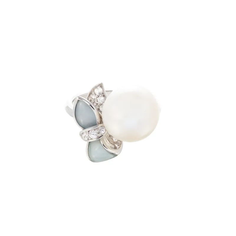 Mimi Mimi Nagai Ring White Gold, Pearl, Blue Topaz and Sapphires A331B1TZ