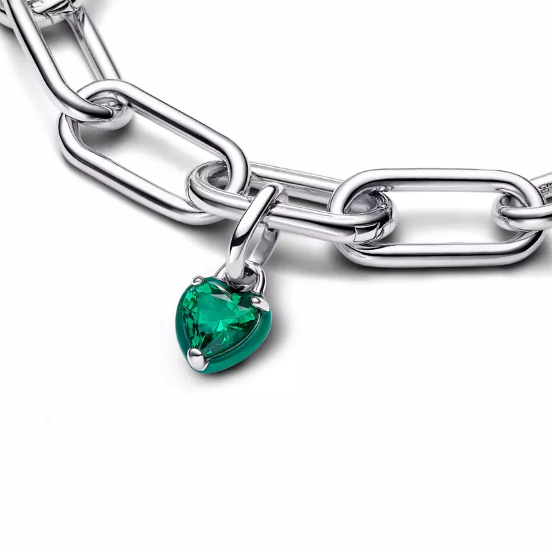 PANDORA Heart sterling silver mini dangle with green crystal (Ref