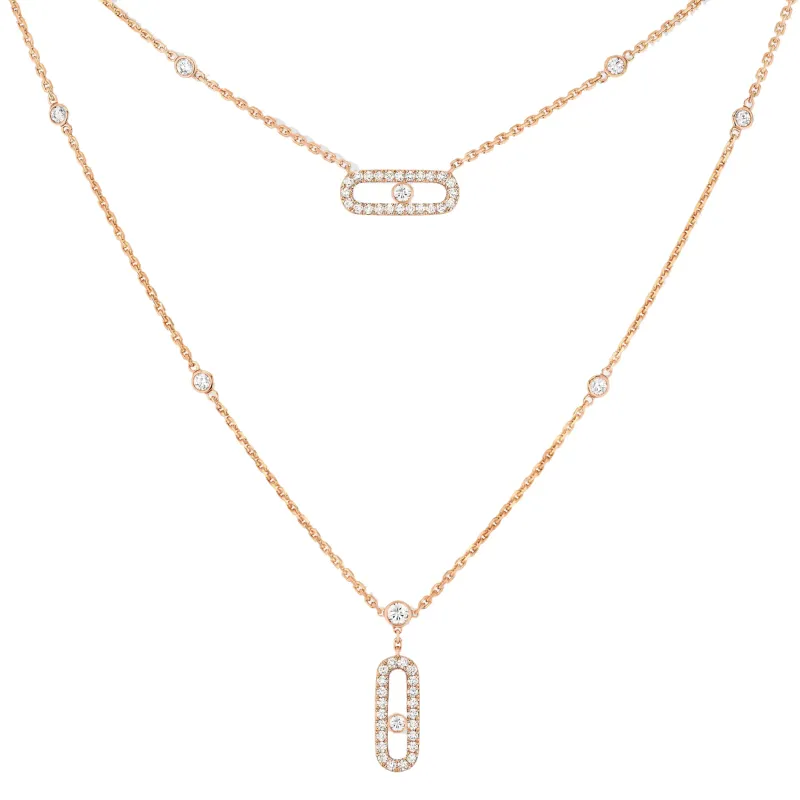 Messika 2 Rows Rose Gold Diamond Pavé Necklace Move Uno MEK.02.FI.07174.PG