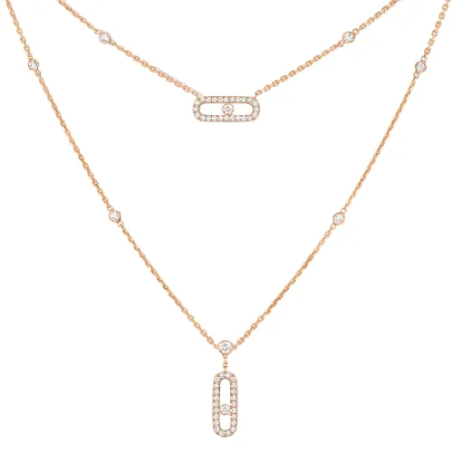 Imagem Colar Pavê de Diamantes em Ouro Rosa 2 Filas Move Uno