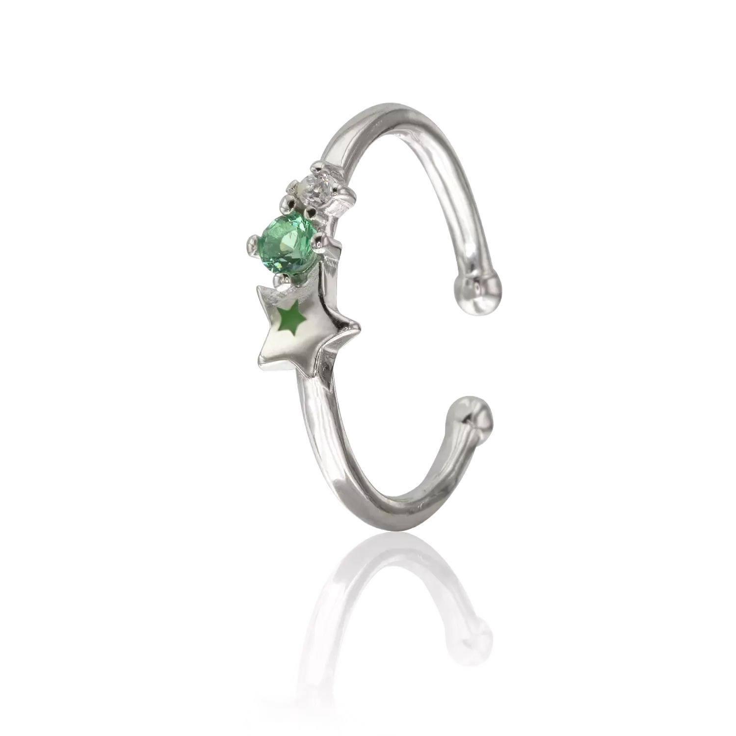 ANEL PRATA ESTRELA PEDRA VERDE 08