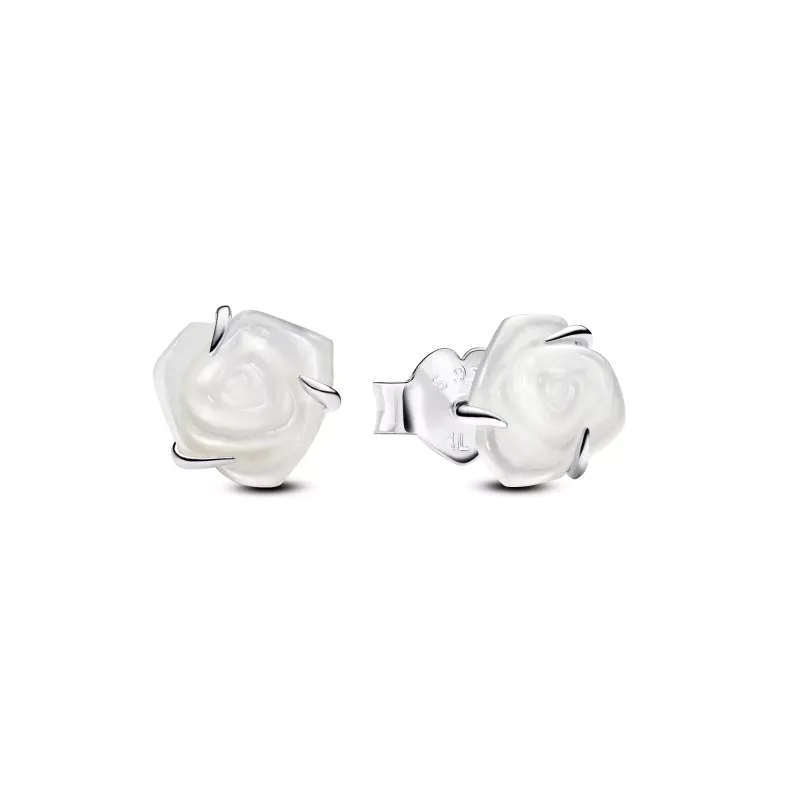 Pandora White rose sterling silver stud earrings with white bioresin 293209C01