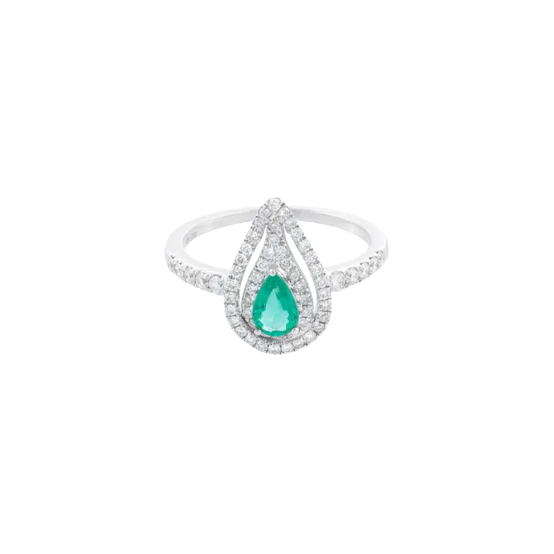 Marcolino Anel Ouro Branco com Esmeralda 90608M/001