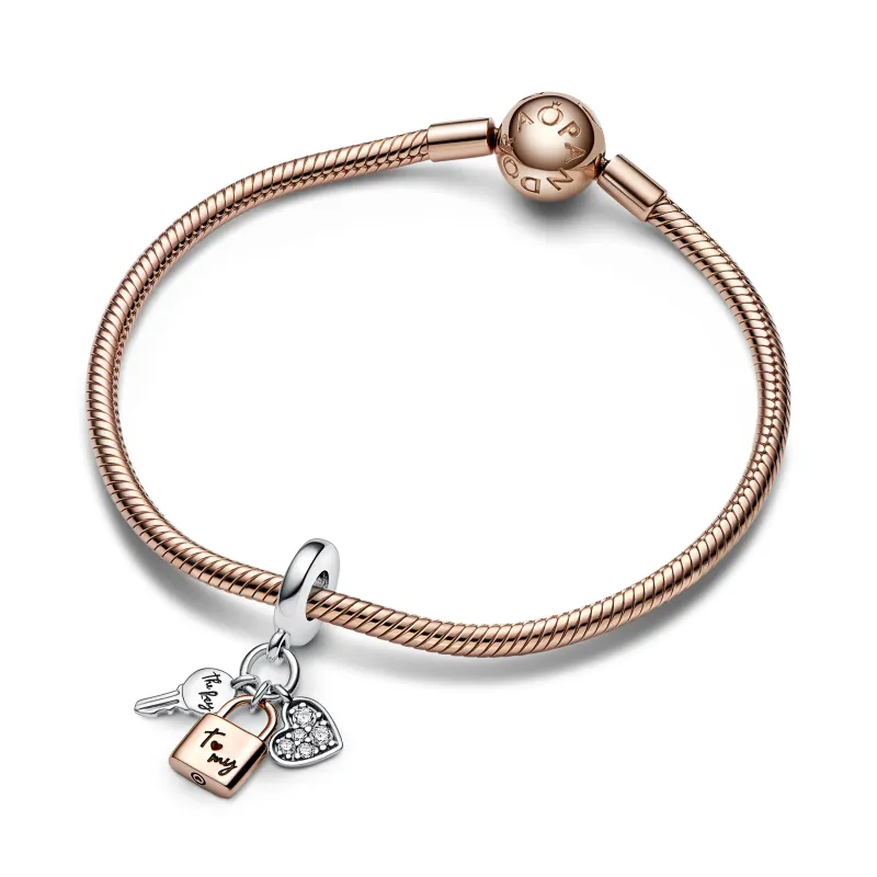 Pandora Padlock, key and heart sterling silver and 14k rose gold-pla 782506C01