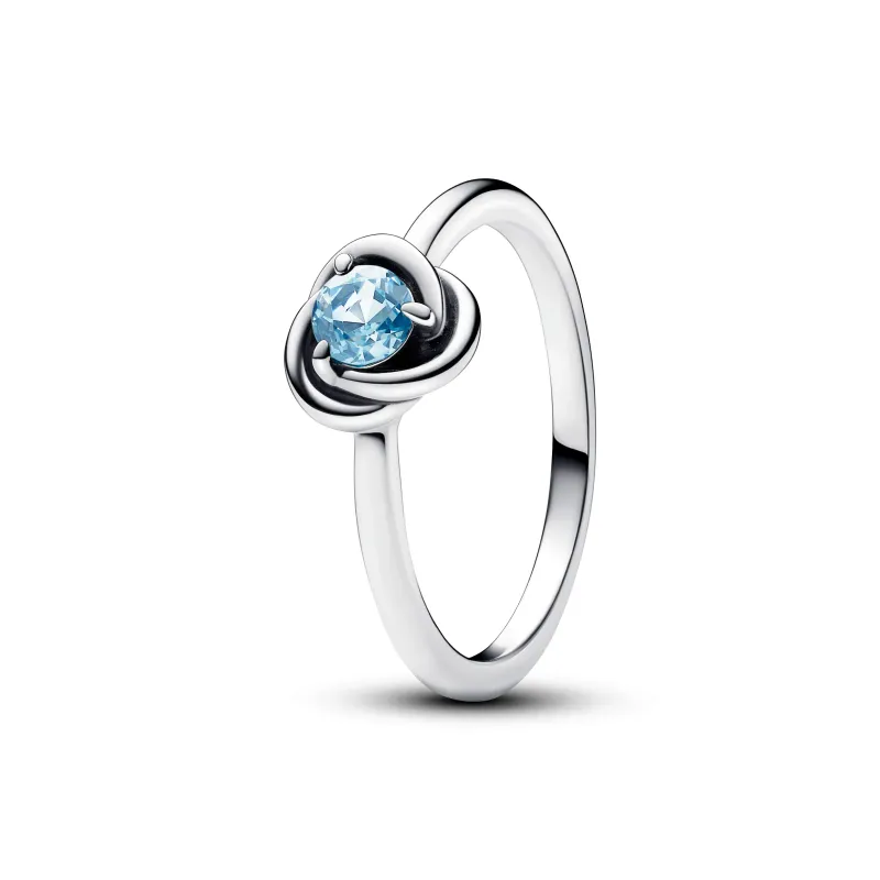Pandora Sterling silver ring with sea aqua blue crystal 192993C03-50