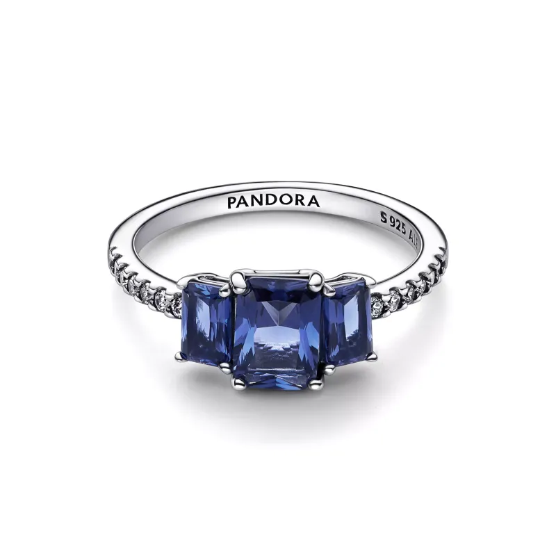 Pandora Anel Blue Rectangular Three Stone Sparkling azul 192389C01-50