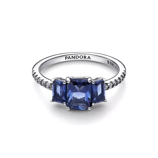 Pandora Anel Blue Rectangular Three Stone Sparkling                  192389C01-54