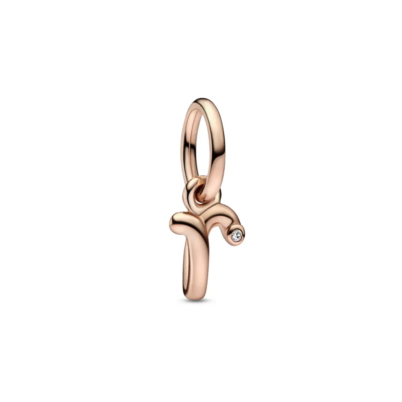 Pandora Letter r 14k rose gold-plated dangle with clear cubic zircon 782477C01