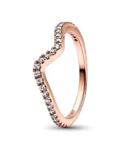 Wave 14k rose gold-plated ring with clear cubic zirconia    