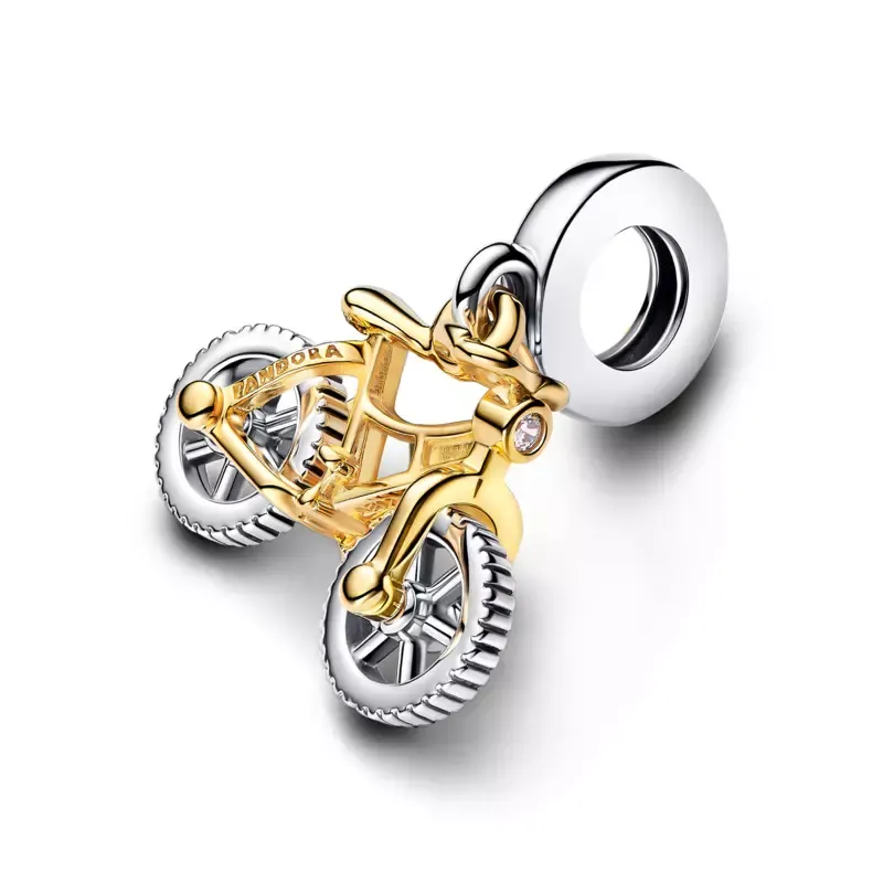 Pandora Moveable bike sterling silver and 14k gold-plated dangle wit 763354C01