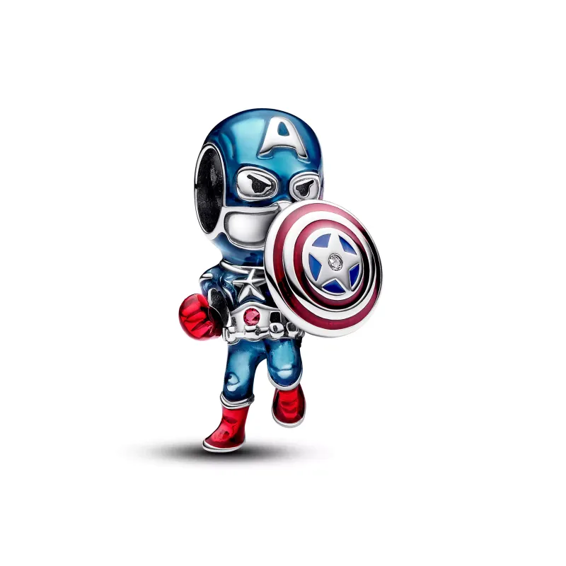 Pandora Marvel Captain America sterling silver charm with clear and 793129C01