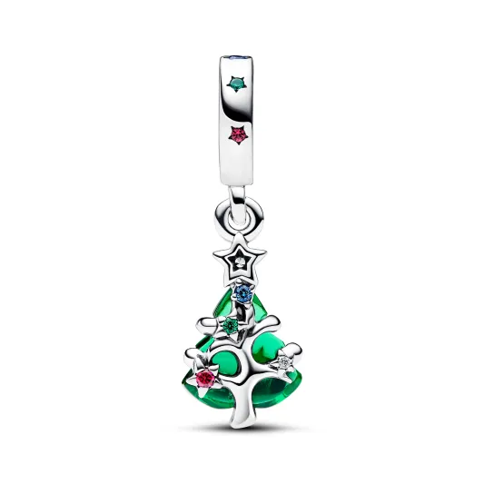 Pandora Christmas tree sterling silver dangle with clear, red cubic 792983C01