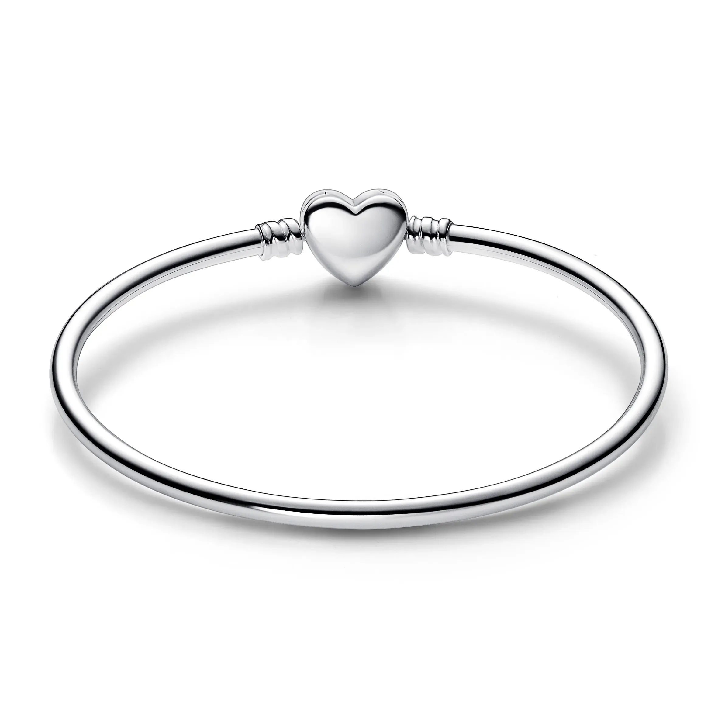 Sterling silver bangle with heart clasp and clear cubic zirc