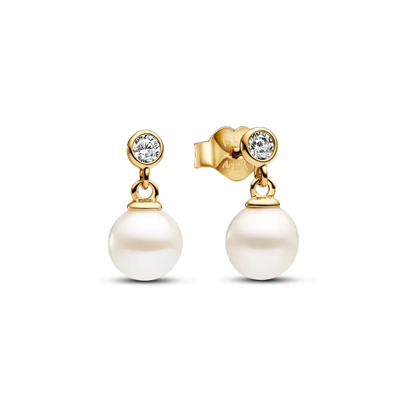 Pandora 14k Gold-plated drop earrings with white treated freshwater 263153C01