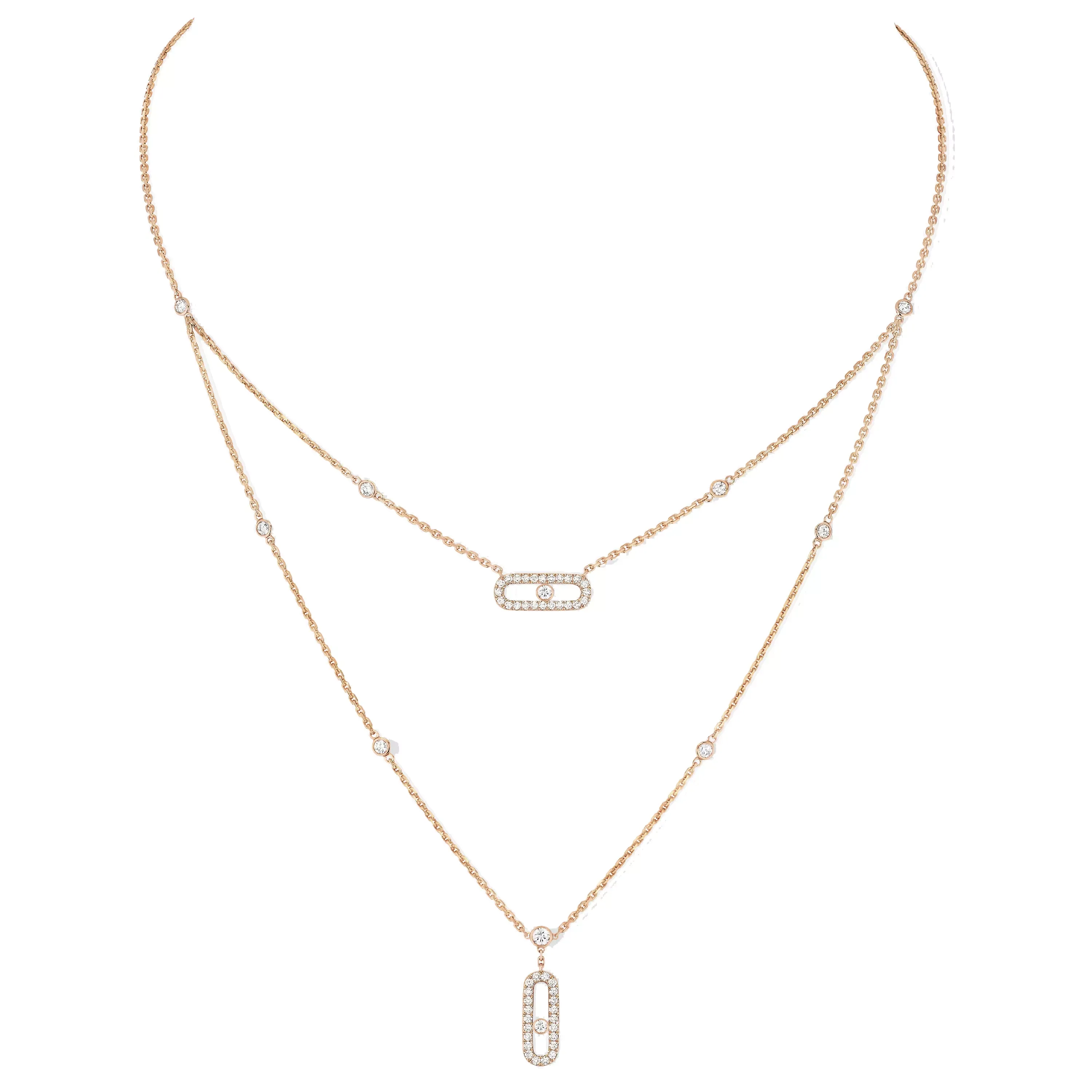 Imagem Colar Pavê de Diamantes em Ouro Rosa 2 Filas Move Uno