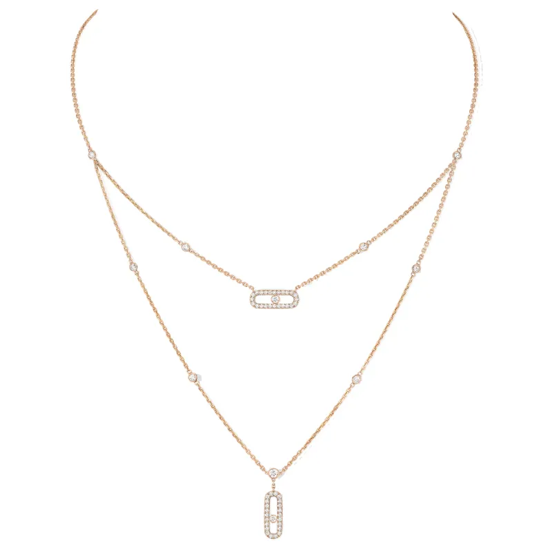 Messika 2 Rows Rose Gold Diamond Pavé Necklace Move Uno MEK.02.FI.07174.PG