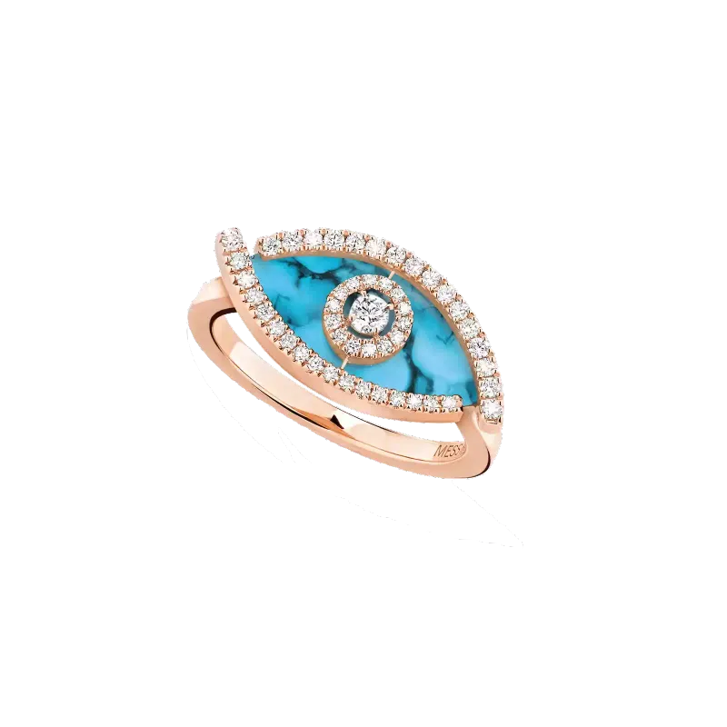 Messika Lucky Eye Diamond Ring in Pink Gold and Turquoise MEK35AN12956PG54