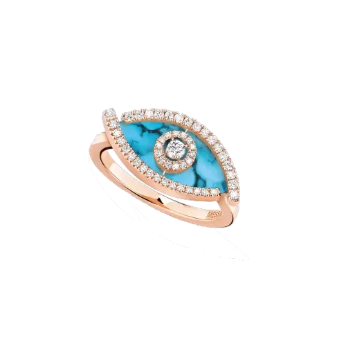 Image Lucky Eye Diamond Ring in Pink Gold and Turquoise