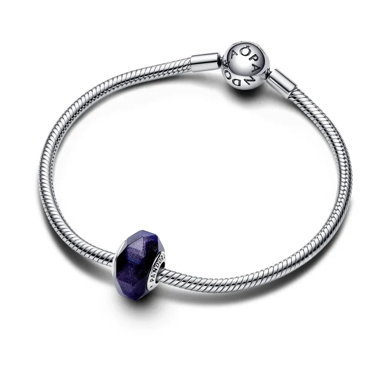Pandora Sterling silver charm with faceted aventurine blue Murano gl 792984C00