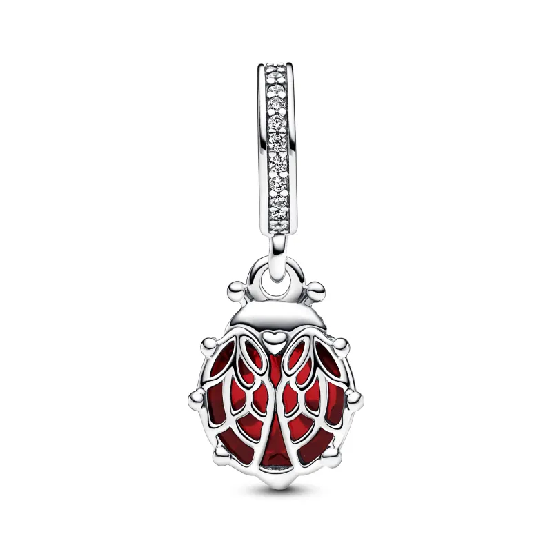 Pandora Ladybird sterling silver dangle with salsa red crystal, clea 792571C01