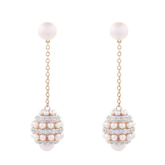 Marcolino Garbo Gold Earrings White Sapphires and Pearls O240C3Z