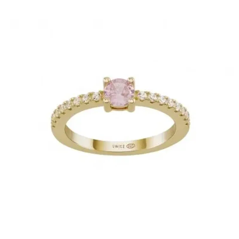 UNIKE Anel Matchy Color Pink Solitaire Golden UK.AN.1204.0459