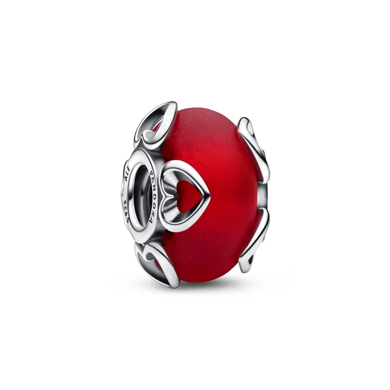 Pandora Heart sterling silver charm with frosted red Murano glass an 792497C01