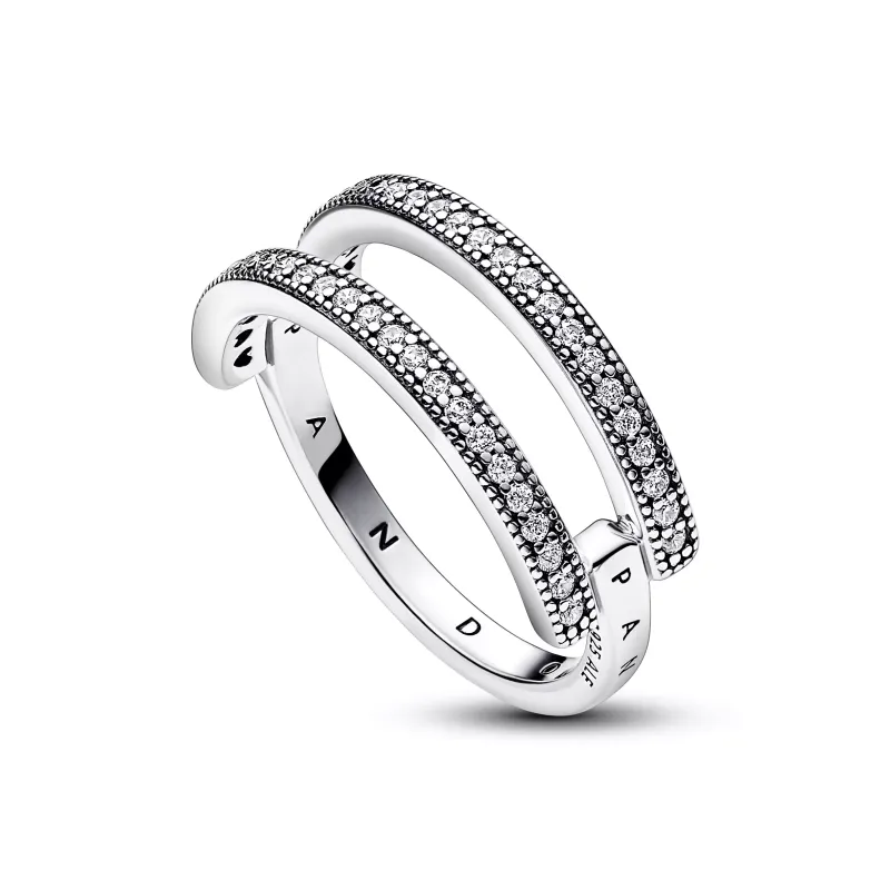 Pandora Anel de Aro Duplo Logo e Pavé Pandora Signature 192779C01-56