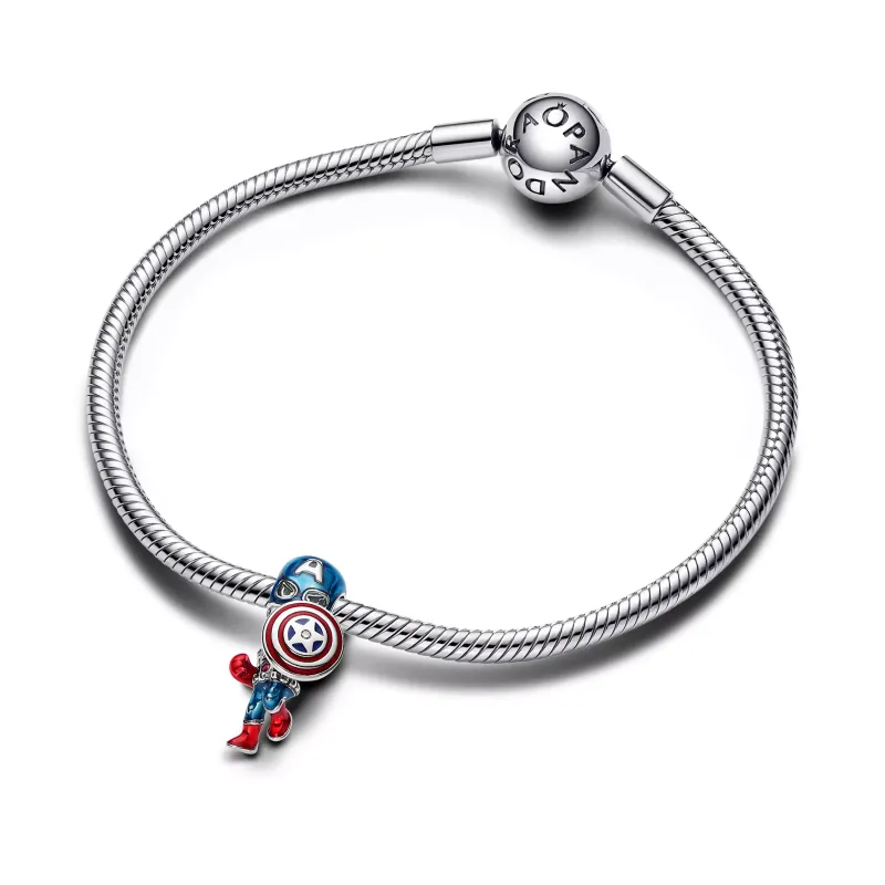 Pandora Marvel Captain America sterling silver charm with clear and 793129C01