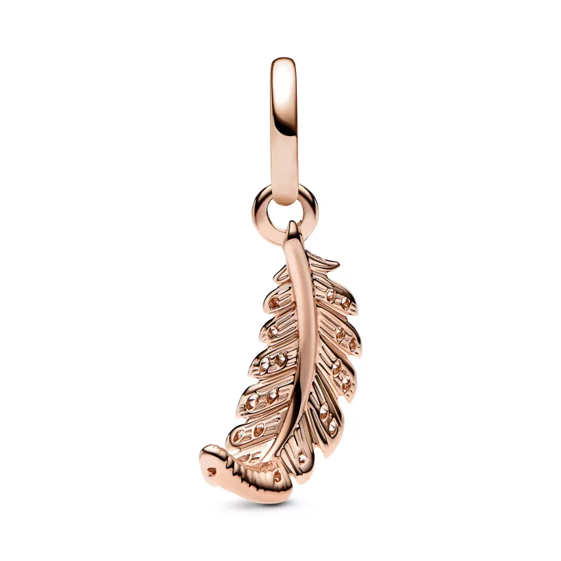 Pandora Feather 14k rose gold-plated dangle with clear cubic zirconi 782578C01