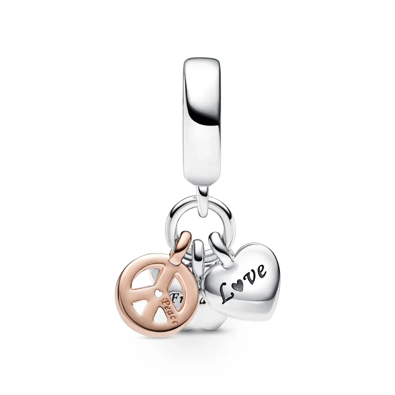 Pandora Butterfly heart peace sterling silver and 14k rose gold-plat 782572C01