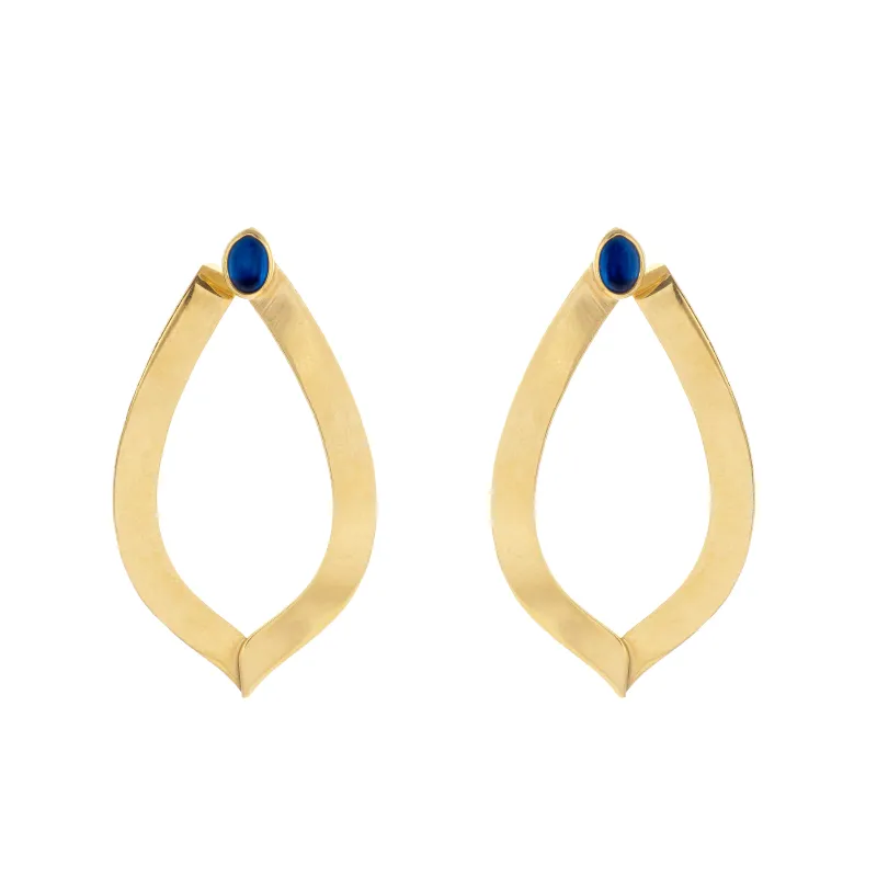 Marcolino Brincos em Ouro Amarelo com Pedra Azul 200193