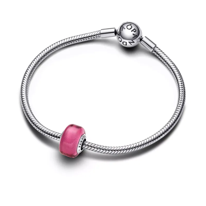 Pandora Sterling silver charm with pink Murano glass 793107C00