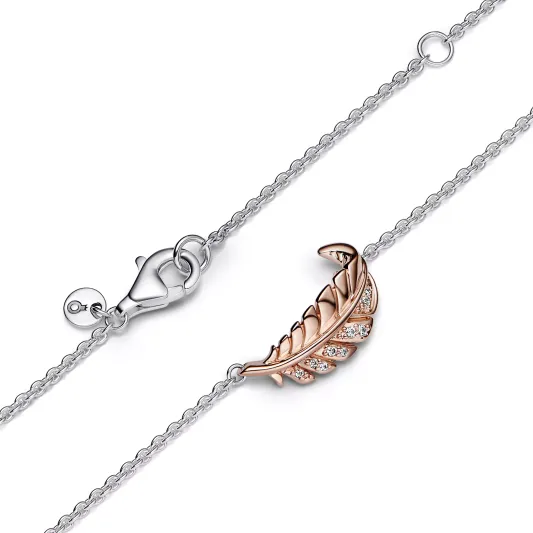 Pandora Feather sterling silver and 14k rose gold-plated collier 382575C01-45